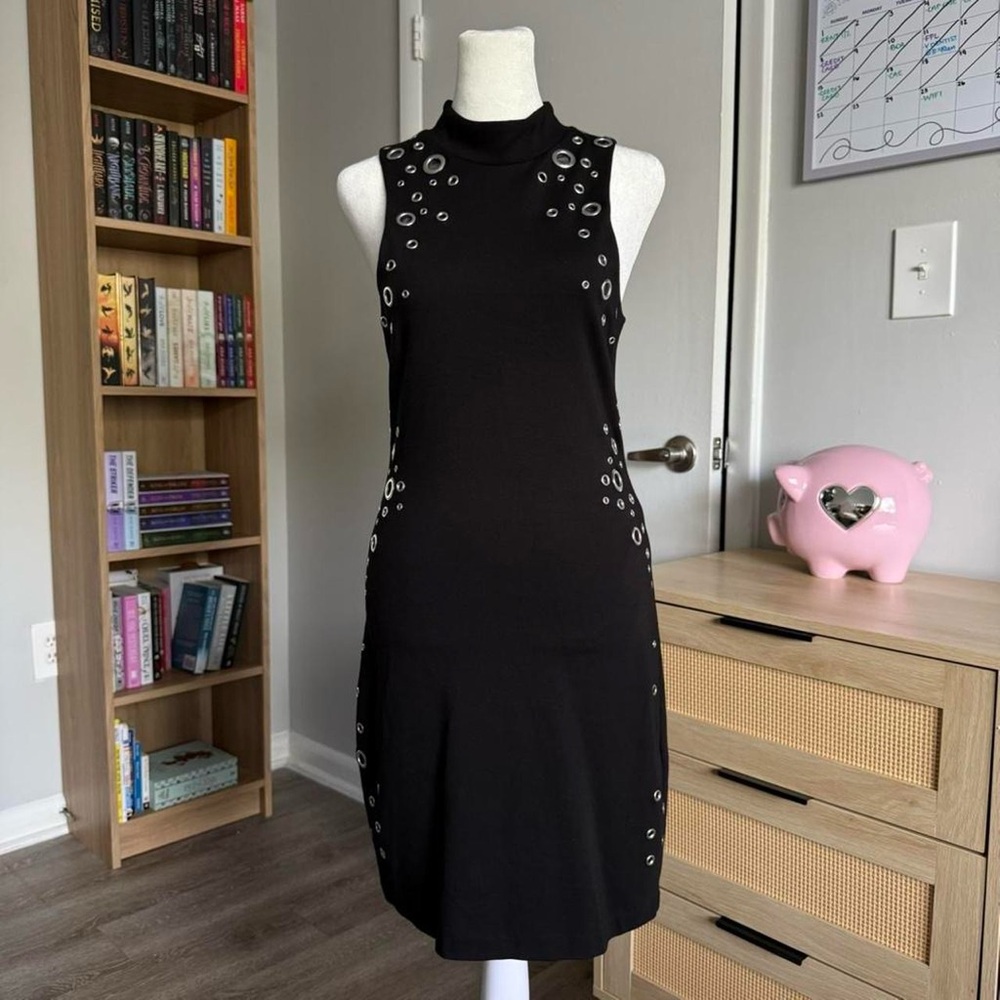 parker marta mock neck bodycon black dress